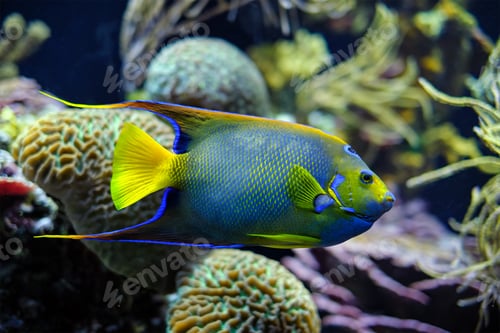 Preview: Queen angelfish Holacanthus ciliaris, also known as the blue angelfish, golden angelfish or yellow
