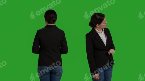 Preview: Corporate worker creating new advertisement on camera