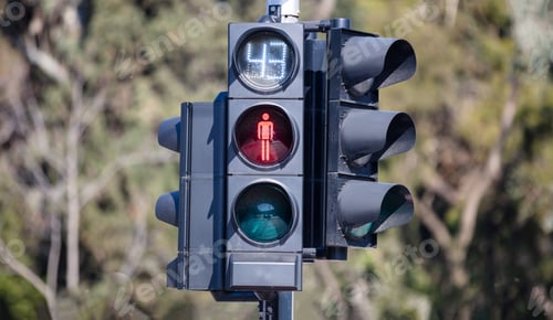 Preview: Pedestrian traffic light sign red, do not walk symbol. Remaining time for not cross the road.