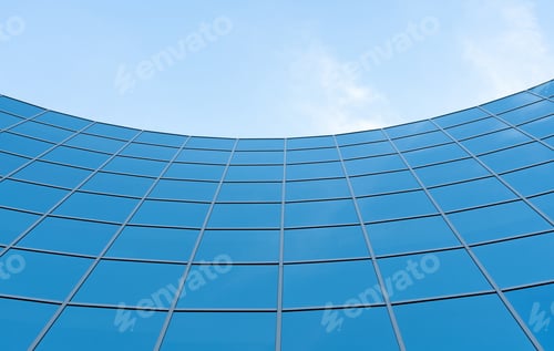 Preview: glass business building reflection of blue sky background
