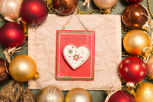 Preview: Greeting card mock up with christmas ornaments