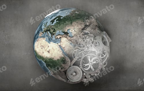 Preview: Earth Planet Made Of Gears. Elements Of This Image Are Furnished By Nasa
