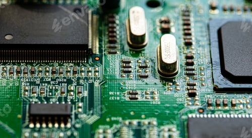 Preview: Macro Close up of components and microchips on PC circuit board