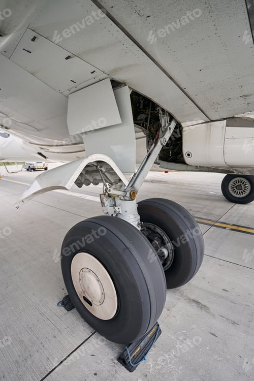 Preview: Landed civil aircraft parked on the concrete runway