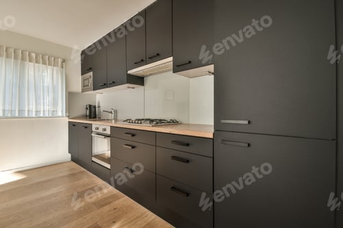 Preview: Kitchen with minimalist style cupboards