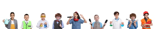 Preview: Future profession. Cute children copying people from different occupations on white background