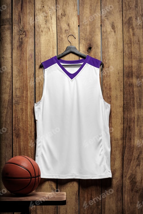Preview: Basketball jersey on hanger against wooden background