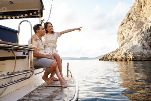 Preview: Loving couple spending time on a yacht at the sea
