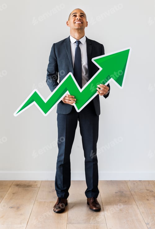 Preview: Businessman standing with icons