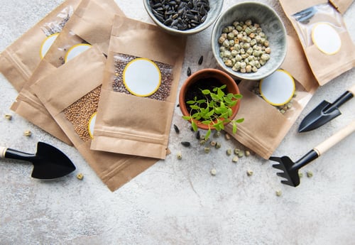 Preview: Microgreen seeds in paper bags and equipment for sowing microgreens.