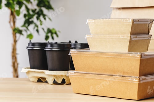 Preview: Assortment of various food delivery containers on table