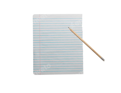 Preview: Wrinkled or crumpled lined white paper texture with a pencil on white paper