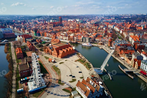 Preview: Aerial view ferris wheel attraction in Gdansk city, Poland.
