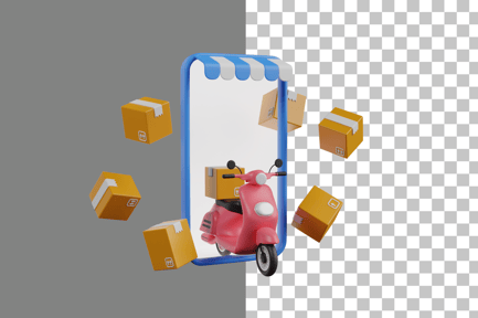 Preview: Online Delivery Motorcycle Scooter Parcels Box 3D Icon