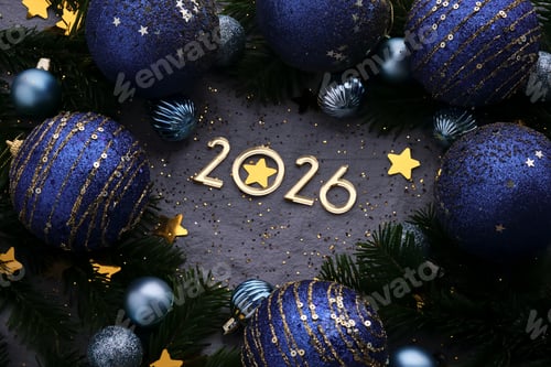 Visualização: Fundo azul de Ano Novo de 2026. Número do próximo ano na decoração de Natal.
