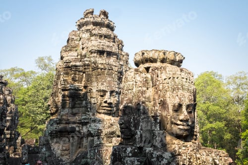 Preview: Buddhist smiling faces on towers at Bayon Temple, Cambodia