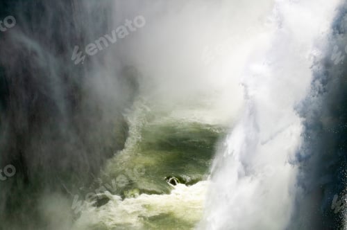 Preview: High angle view of water crashing down Victoria Falls, Zambia.