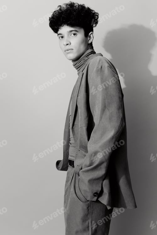 Preview: Style man suit white and fashion trendy pose black