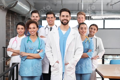 Preview: Team of medical workers in hospital. Unity concept