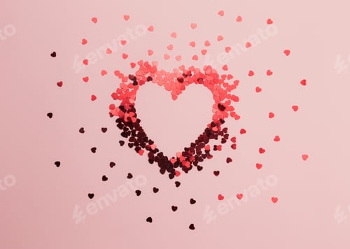 Preview: Red heart glitters on the pink background