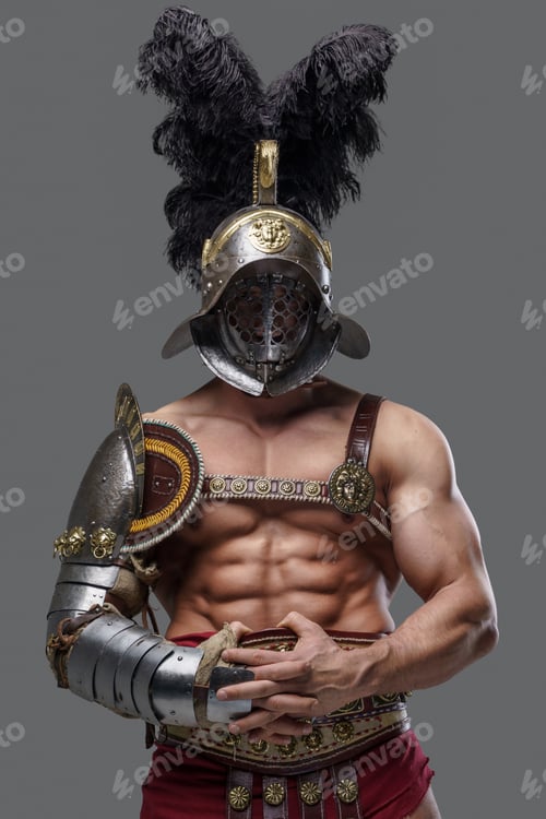 Preview: Glorious colosseum warrior with muscular build and plumed helmet