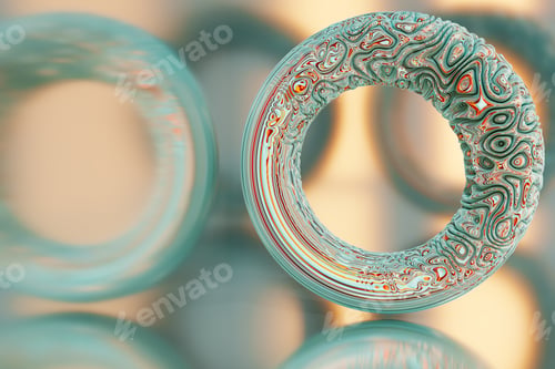 Preview: Abstract torus of blue and gold colors with a chaotic wavy deformation of the surface.