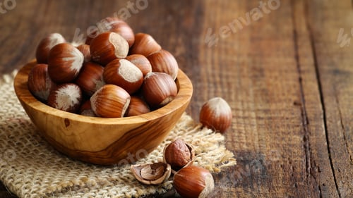 Preview: Organic Brown Hazelnuts. Delicious Healthy Nuts, Concept for Design. Autumn Harvest Snack