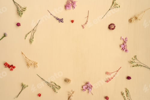 Preview: Floral pattern from dried flowers on beige.