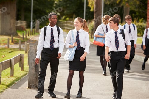 Preview: Group Of Teenage Students In Uniform Outside School Buildings