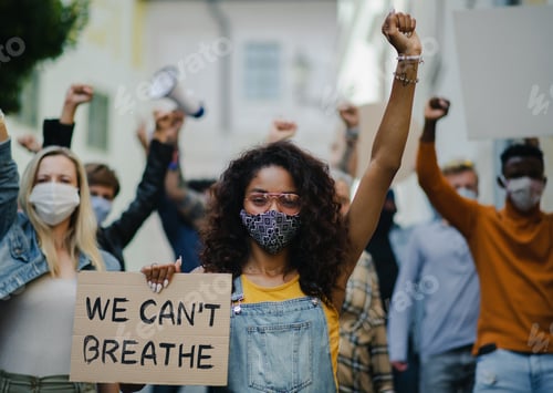 Preview: Group of people activists protesting on streets, BLM demonstration and coronavirus concept