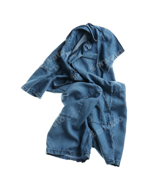 Preview: Rumpled denim romper isolated on white. Messy clothes