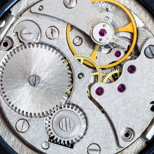 Preview: steel clockwork of old mechanical wristwatch