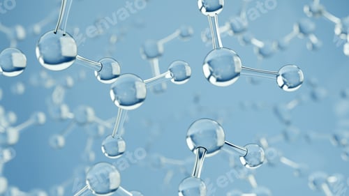 Preview: Water molecules. Science or medical background with molecules and atoms. 3d render
