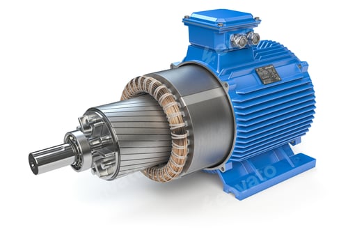 Preview: Open industrial electric motor isolated on white, Rotor and stator on a shaft.