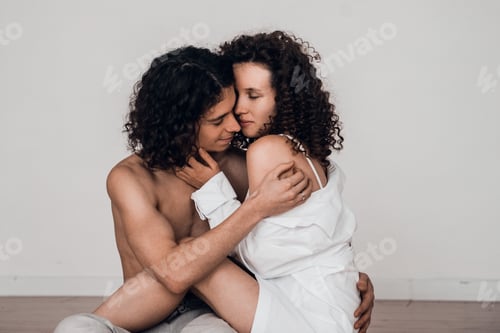 Preview: Loving couple man and woman white background