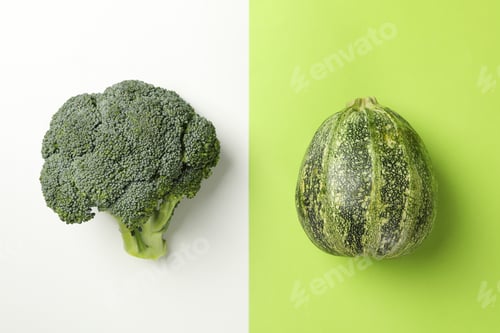 Preview: Zucchini and broccoli on two tone background