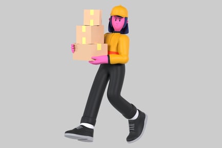 Preview: Woman in yellow hard hat carrying boxes.