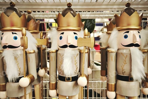 Preview: Crowned white nutcracker figures in elegant store display