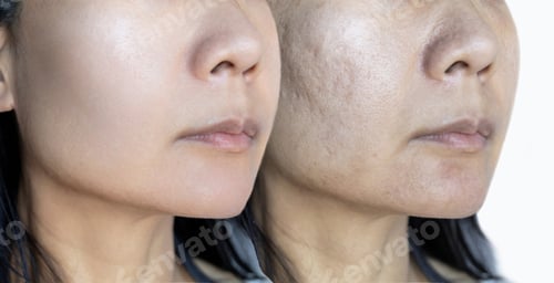 Preview: Skin problems and acne scar, Before and after acne facial care treatment, Beauty concept.