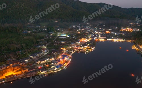 Preview: Aerial view of Ban Rak Thai village, chinese hotel resort, Mae Hong Son, Thailand. Nature landscape
