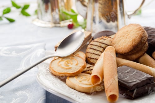 Preview: variety of biscuit over restaurant table