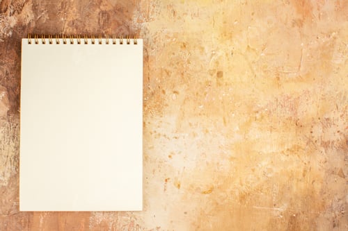 Preview: top view open notepad with clean empty blanks on light background photo copybook color pen school