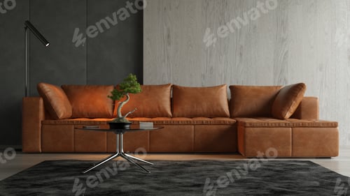 Preview: Interior of modern living room with sofa 3D rendering