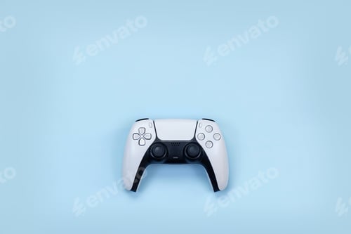 Preview: game joystick for computer console on a blue background, layout