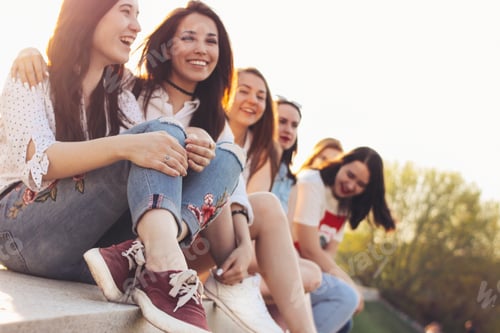 Preview: *** Nominated *** Group of carefree happy girls friends enjoy life on the summer city street