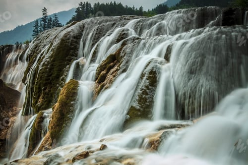 Preview: Jiuzhaigou Waterfall , water cascading over rocks in a national park, an Unesco world heritage site.