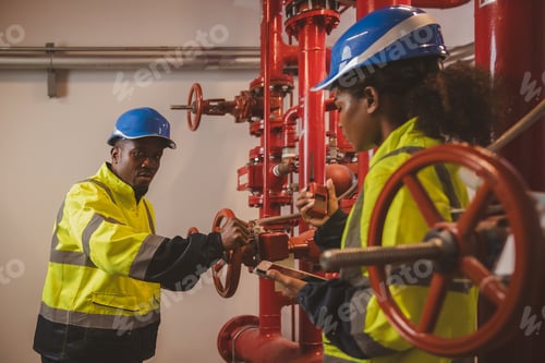 Preview: Engineer or technician work checking Fire suppression system and fire equipment.