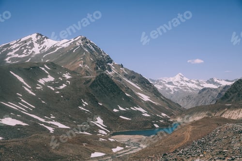 Preview: beautiful landscape with calm lake and majestic mountains in Indian Himalayas, Ladakh region