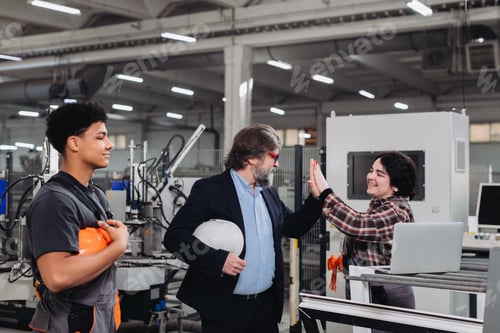 Preview: Factory manager high fiving young female worker