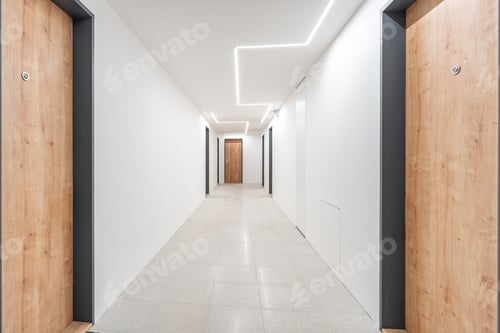 Preview: corridor with entrances to the apartment in the apartment building